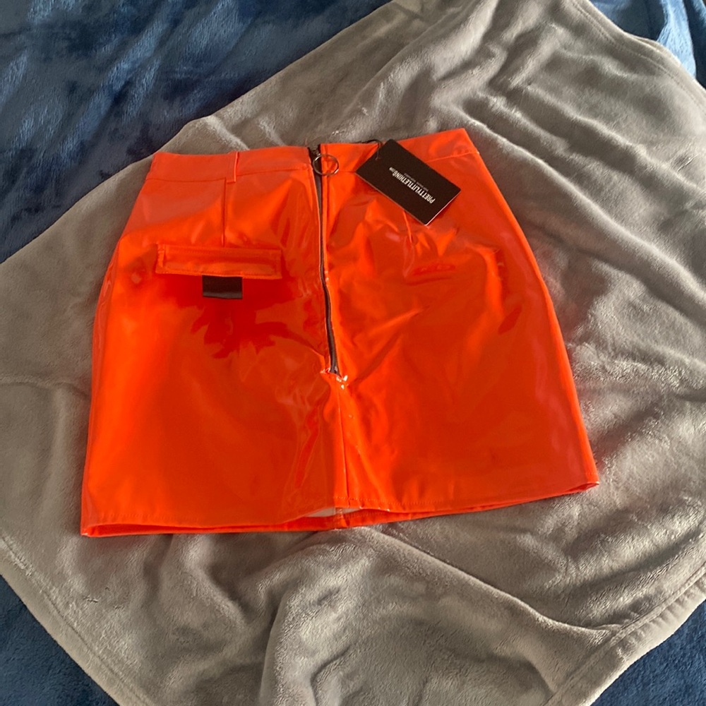 Neon Orange Vinyl zip Mini Skirt